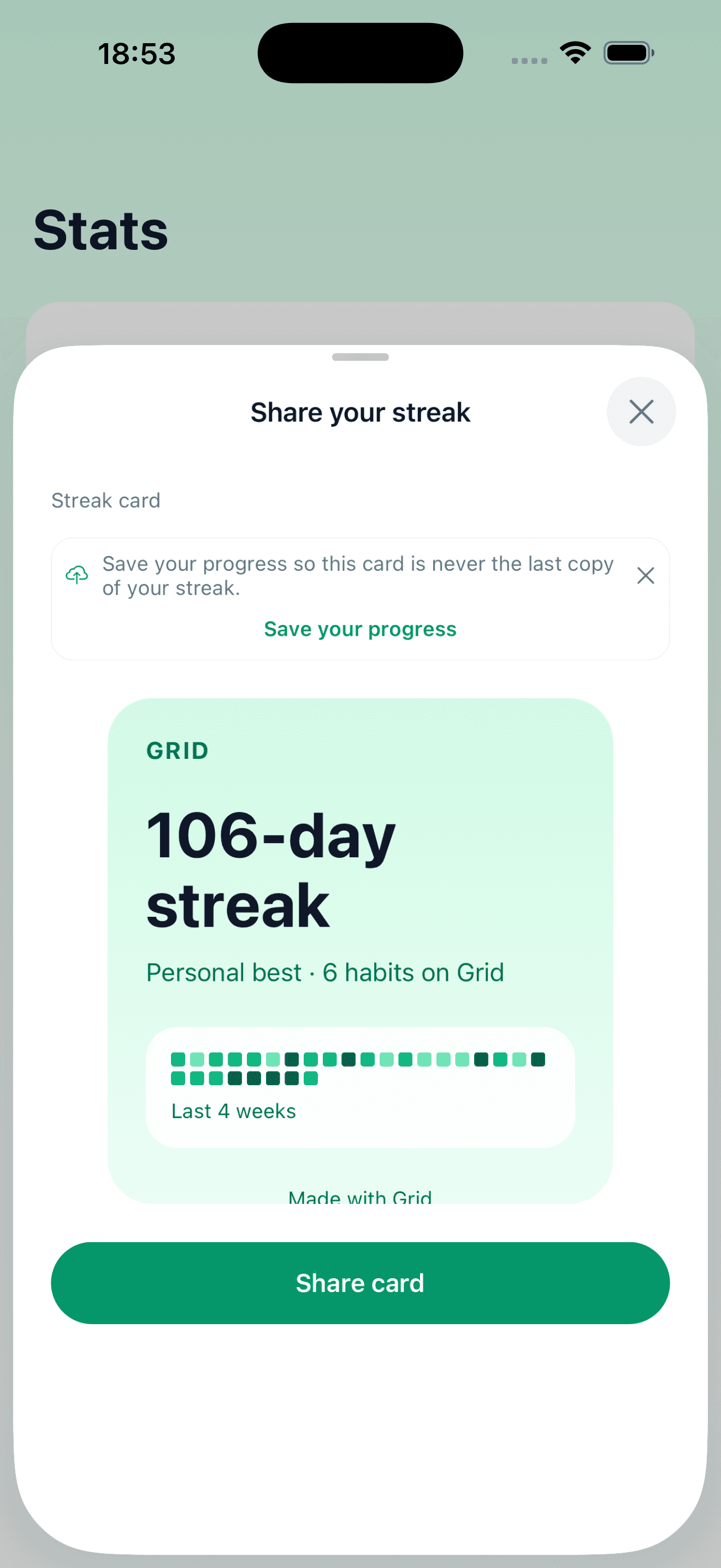 Sharing a Grid streak card