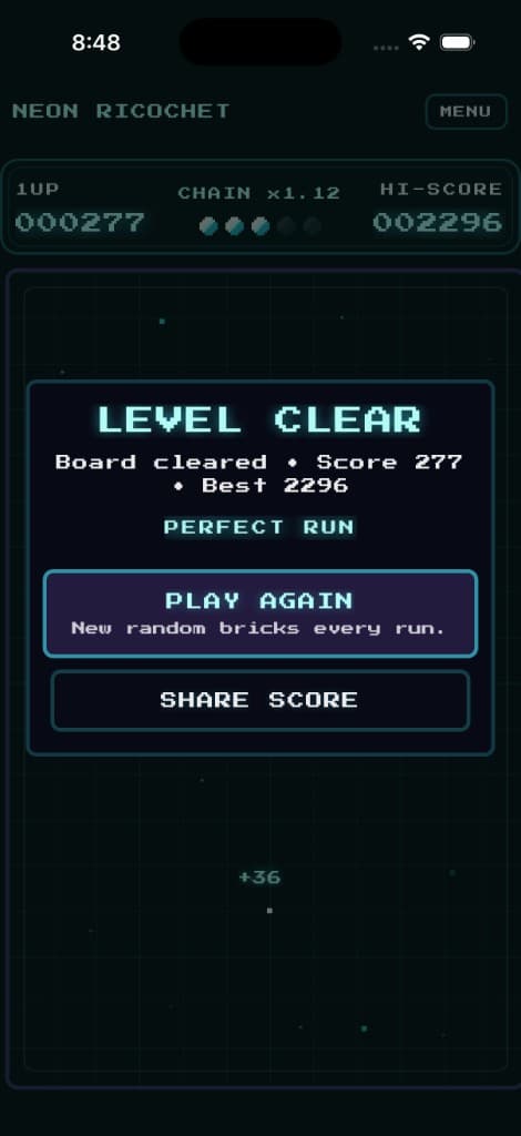 Level clear summary with best score