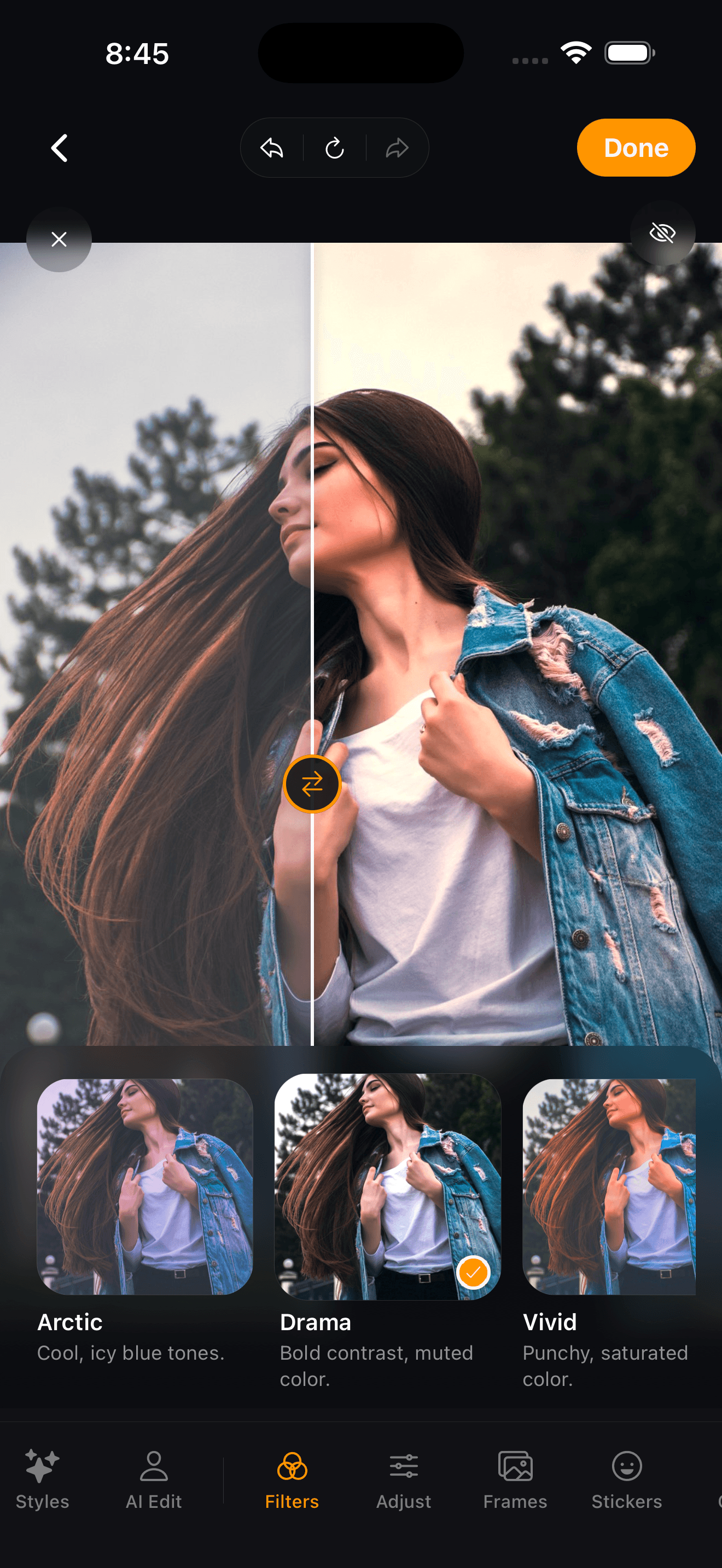 RetroSelfie fine-tuned filters on iPhone for warmth, contrast, and color